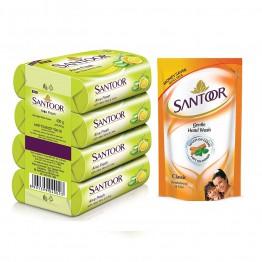 Santoor Aloe fresh Soap 4X100gm + free Hand wash